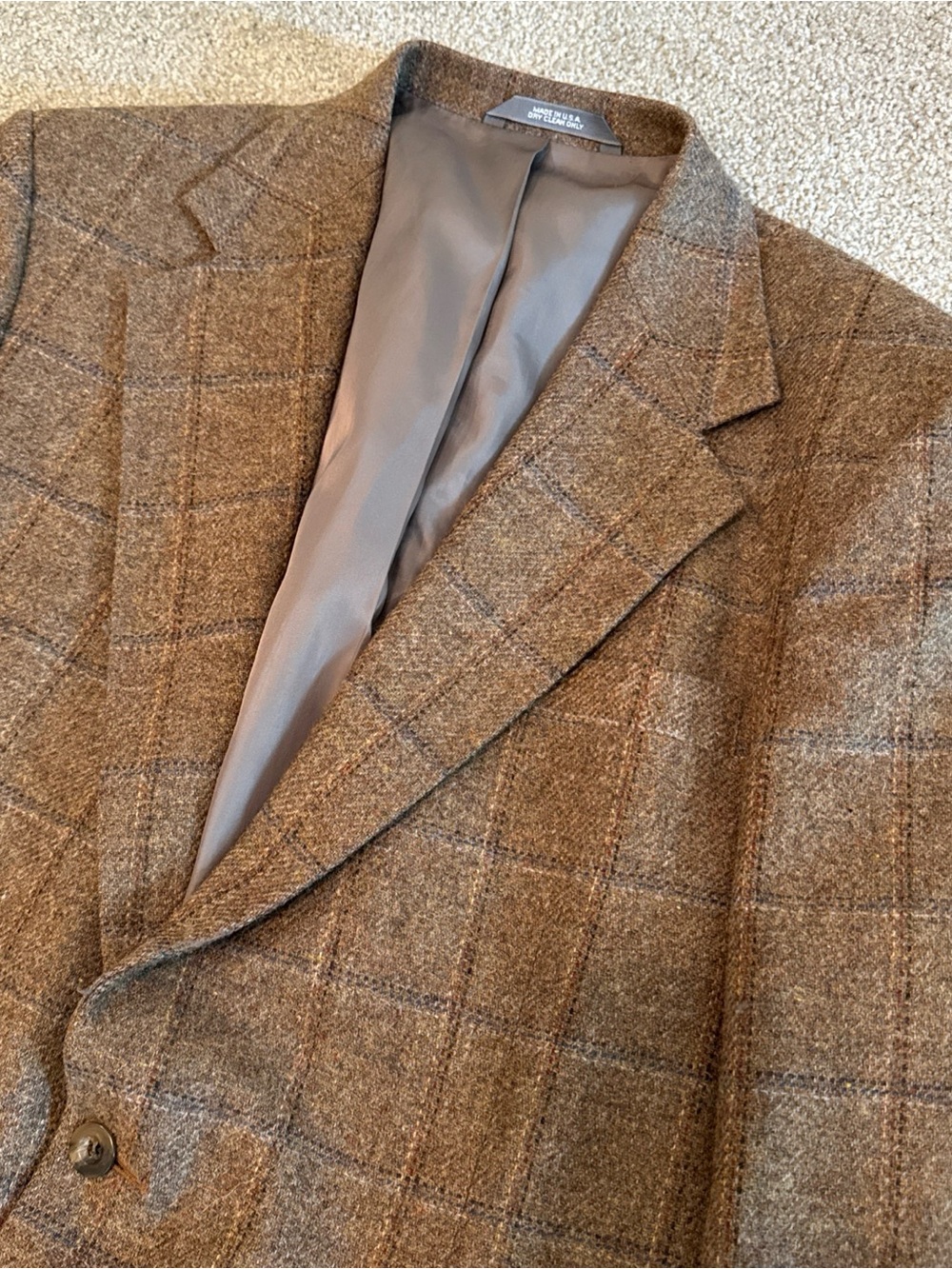 VTG Haggar Blazer Mens 42 Brown Plaid Wool Tweed Sport Coat Suit Jacket Top USA
